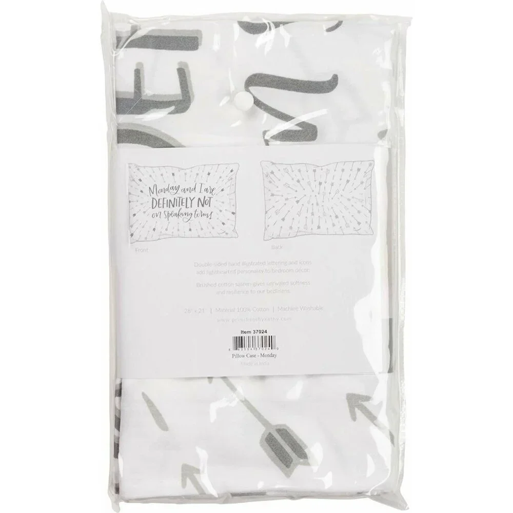 Cotton Sateen Pillowcase Set With Monday Quote Primitives By Kathy Standard Size